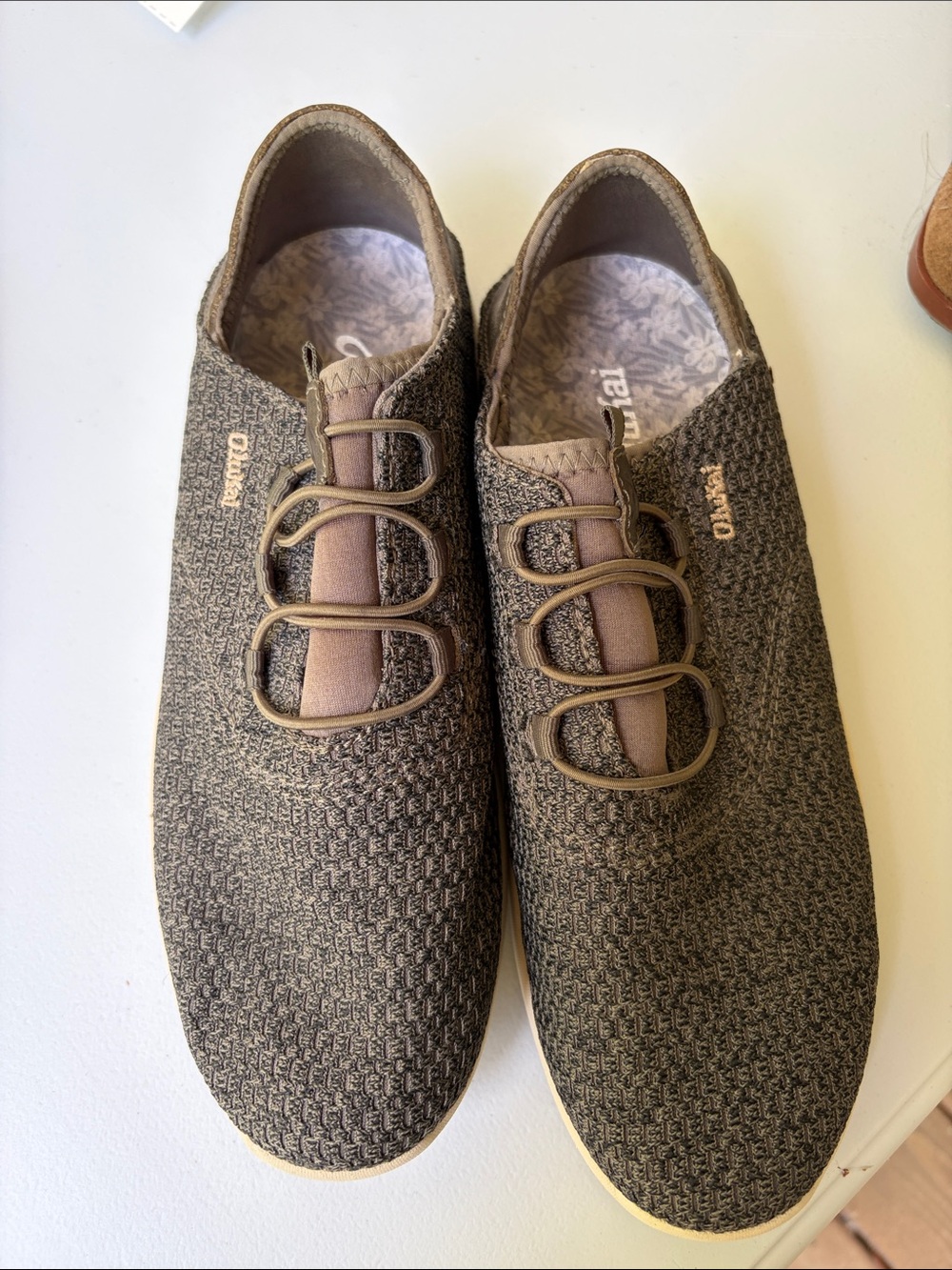 OluKai Men's Olive Green Knit Slip-On Sneakers